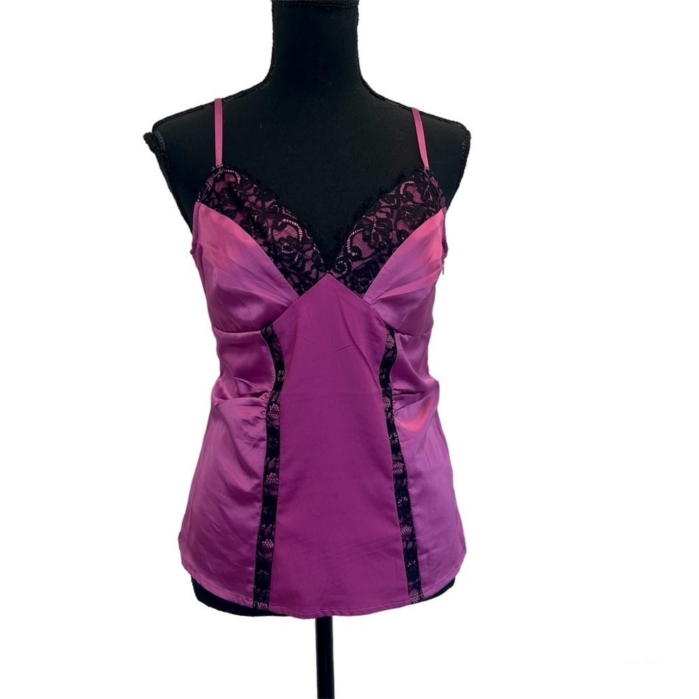 COSTA Blanca purple black lace satin effect bustier corset lingerie top Sz L